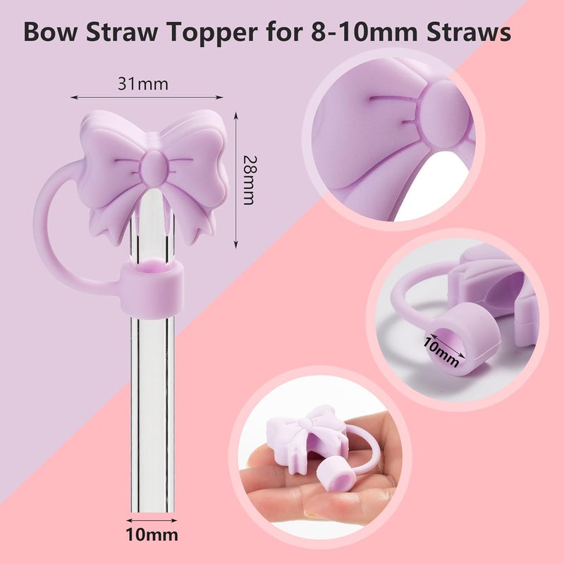 linmaya 6PCS Bow Straw Toppers, Cute Straws Covers for Stanley 30&40 Oz Tumbler with Handle, 10mm Dust-Proof Drinking Straw Dispensers Straw Topper Cap for Girls Kids (Pink Bow) - Image 4